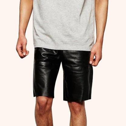 Men’s Designer Pure Black Leather Shorts