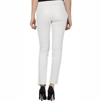 Women’s Elegant White Leather Pants – Chic Minimalist Style