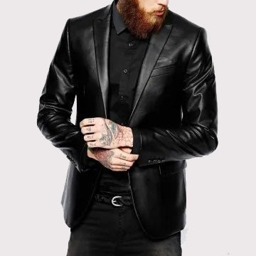 Men’s Elegant Black Lambskin Leather Blazer Coat
