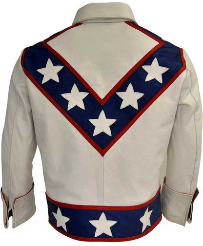 Evel Knievel-inspired jacket made from real leather with a white finish.