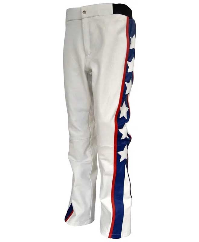 White genuine leather pants featuring a full-length design.