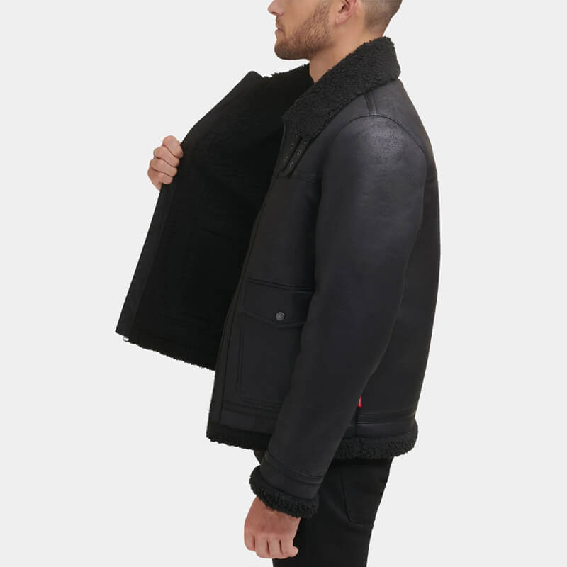 Black Faux Shearling Moto Leather Jacket