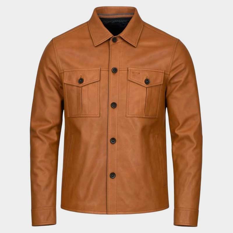 Genuine Sheep Leather Shacket in Tan with Button Closure