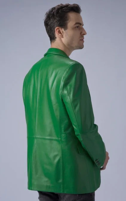 Men’s Forest Green Leather Blazer – Classic Fit