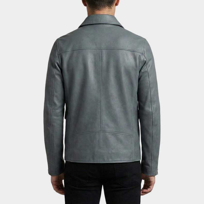 Grey Cowhide Leather Slim Fit Jacket for Men Designer High Fashion Outerwear