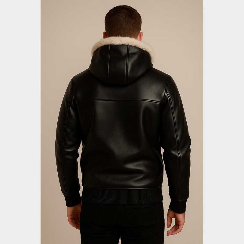Handmade Genuine Sheepskin Leather Hoodie with Front Pouch Pocket