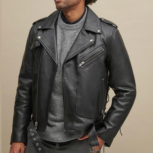 Classic Black Leather Rider Jacket for Men