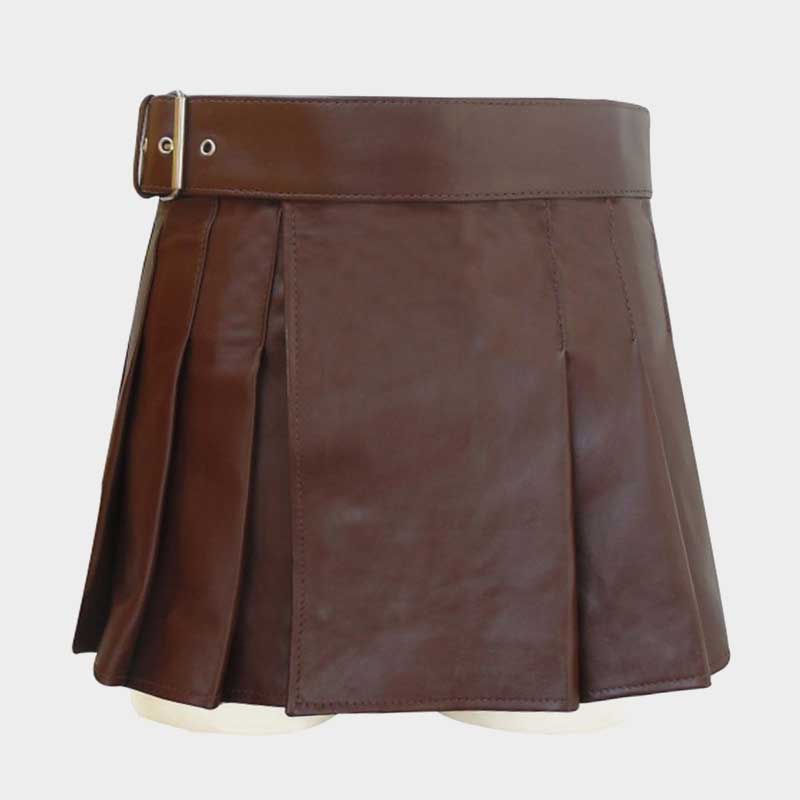 Men Brown Leather Kilt with Adjustable Straps
