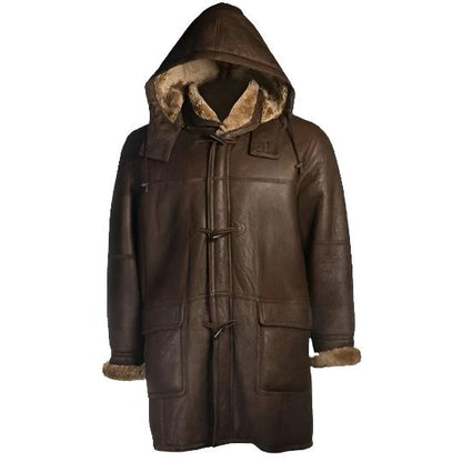 Men’s Brown Shearling Hoodie Coat – Winter Warmth Meets Urban Style