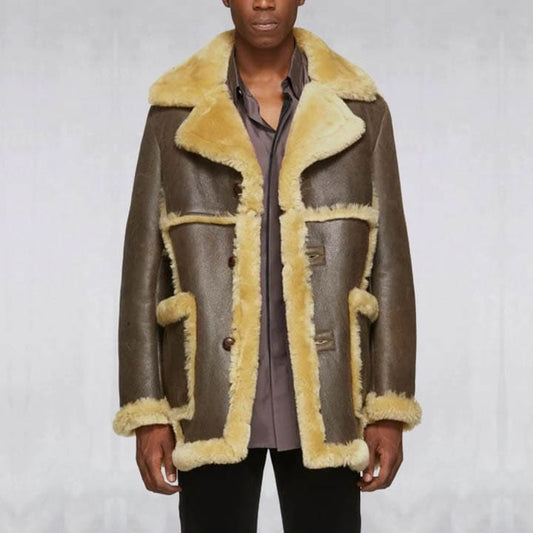 Men's Brown Shearling Sheepskin Leather Jacket – Winter Fur Coat Style