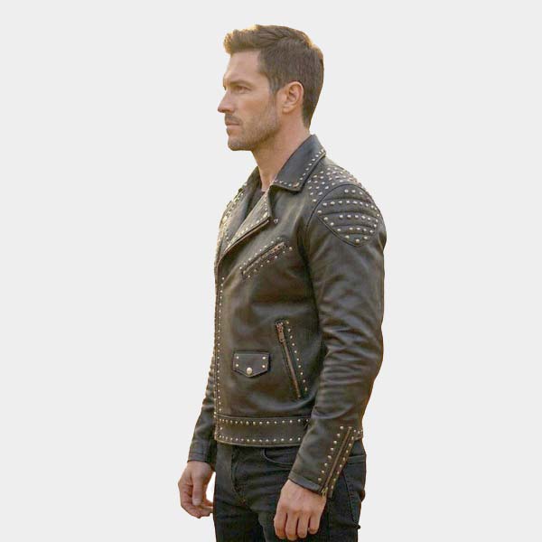 Men Handmade Studded Black Leather Moto Jacket