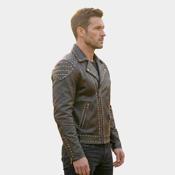 Men Handmade Studded Black Leather Moto Jacket