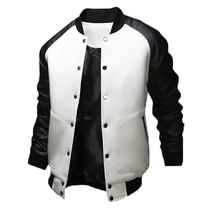 Men Leather Baseball Varsity Jacket Coat