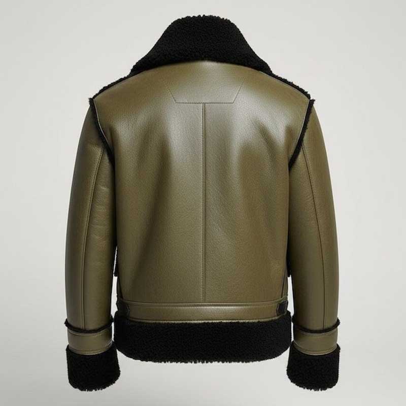 Men Olive Green and Black B3 Shearling Bomber Jacket