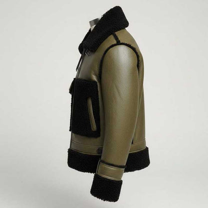 Men Olive Green and Black B3 Shearling Bomber Jacket