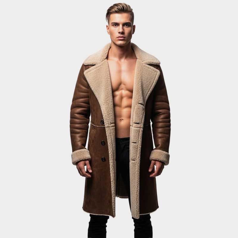 Men Shearling Sheepskin Coat Handmade Leather B3 Aviator Bomber Jacket