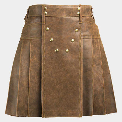 Men Vintage Leather Kilt in Antique Brown