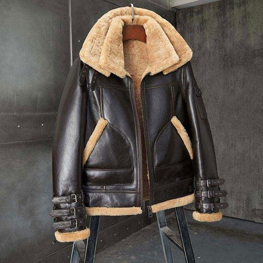 Men's B3 Bomber Short Fur Coat Fashion Motorcycle Jacket