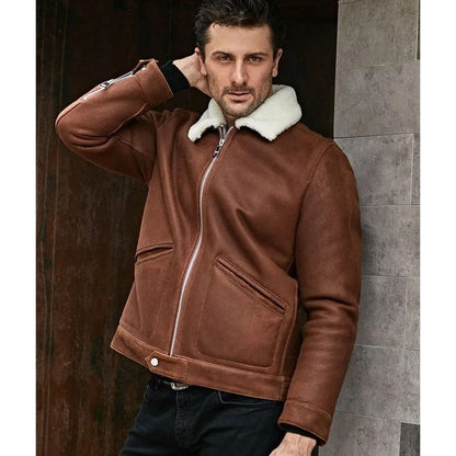 Men’s B3 Shearling Flight Jacket – Turn-Down Collar Winter Bomber Coat