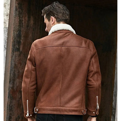 Men’s B3 Shearling Flight Jacket – Turn-Down Collar Winter Bomber Coat