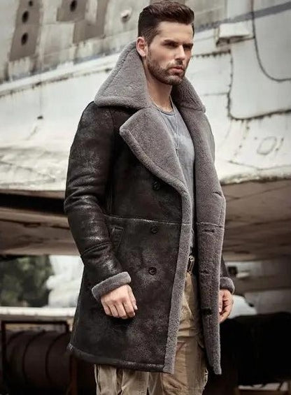Men’s Black B7 Shearling Bomber Coat - Premium Leather Outerwear