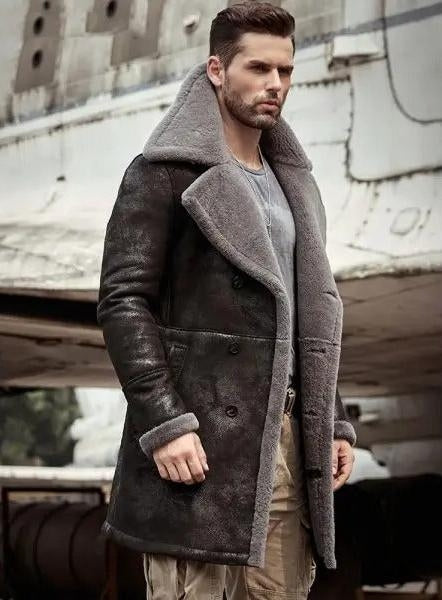 Men’s Black B7 Shearling Bomber Coat - Premium Leather Outerwear