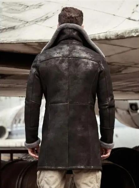 Men’s Black B7 Shearling Bomber Coat - Premium Leather Outerwear