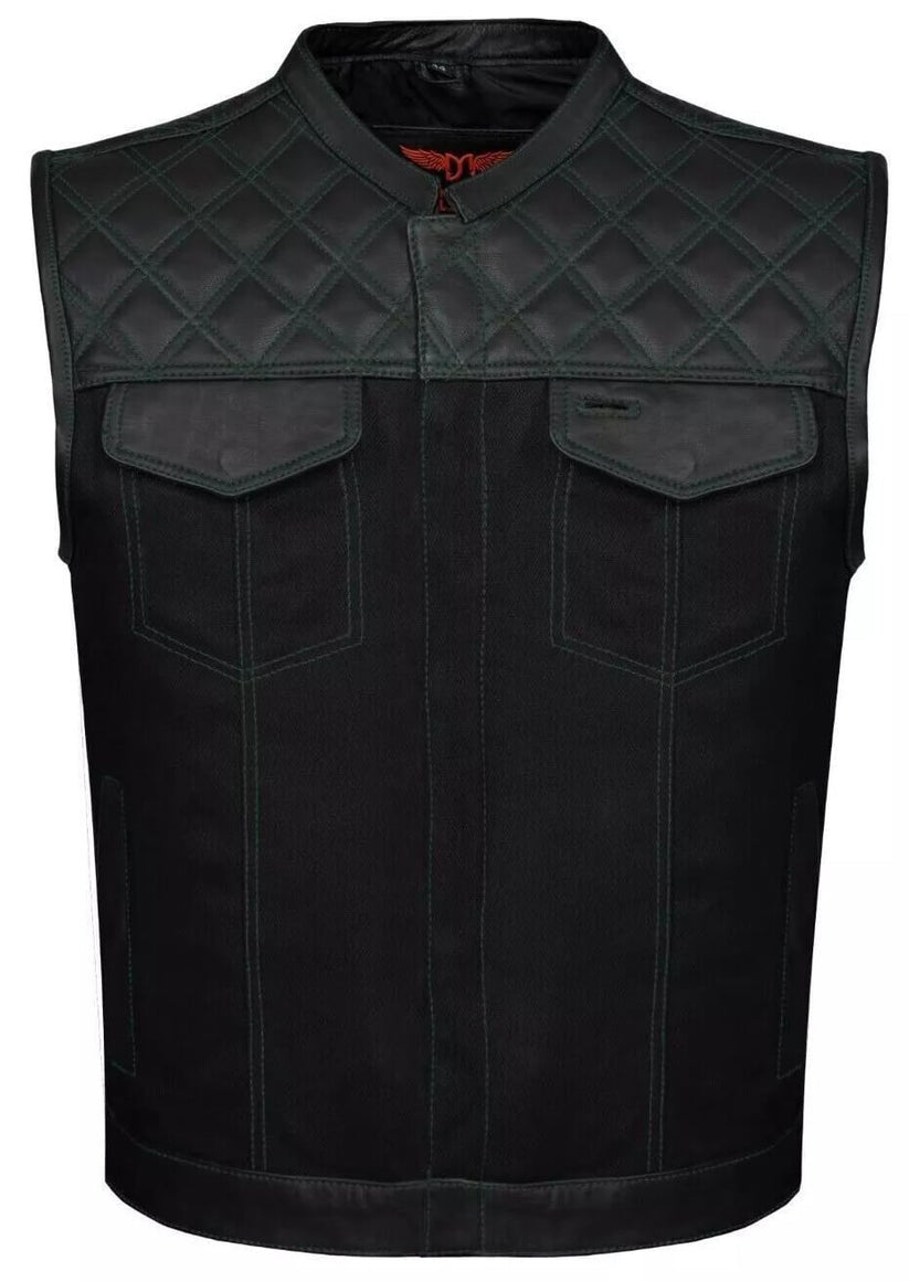 Men’s Black Biker Vest – Diamond Quilted Motorcycle Leather Vest