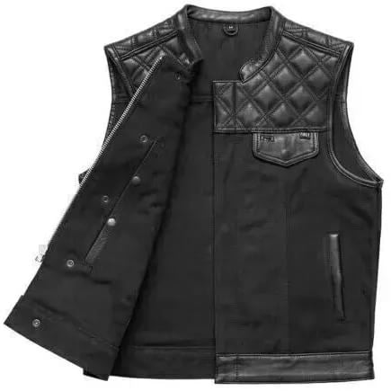 Men’s Black Biker Vest – Diamond Quilted Motorcycle Leather Vest