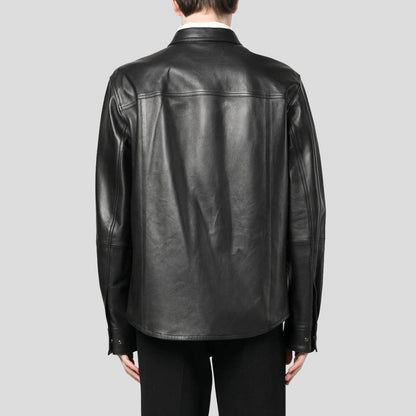 Men’s Black Lambskin Leather Shirt – Classic Chest Pocket Edition