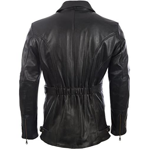 Men’s Black Belted Leather Moto Coat