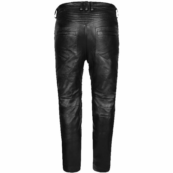Men's Slim Fit Black Leather Biker Jeans