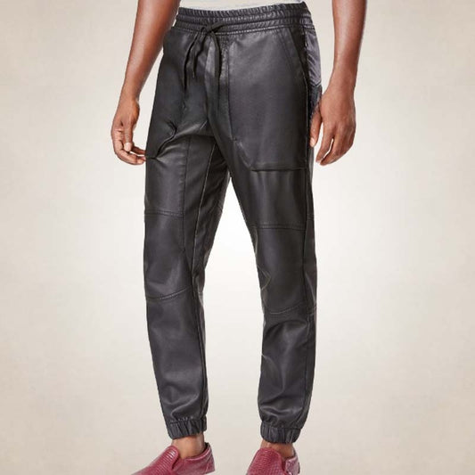 Men’s Black Leather Joggers – Sleek Streetwear Fit