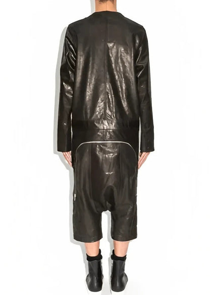 Men’s Black Leather Jumpsuit – Full-Body Utility Biker Style