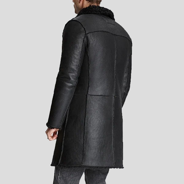 Men's Black Shearling Leather Trench Coat – Real Winter Statement