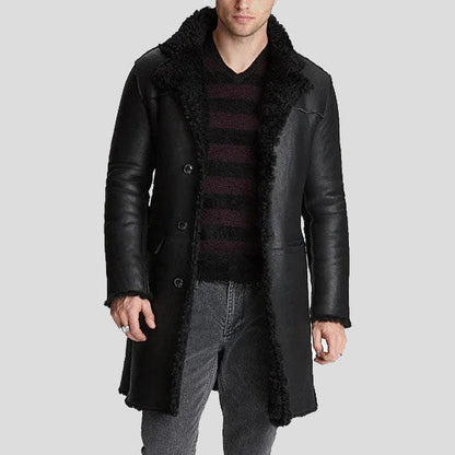 Men's Black Shearling Leather Trench Coat – Real Winter Statement