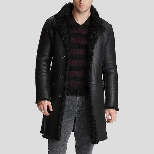 Men's Black Shearling Leather Trench Coat – Real Winter Statement