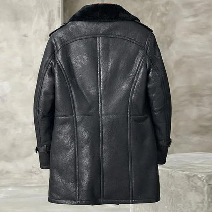 Men’s Black Shearling Trench Coat – Long Winter Overcoat
