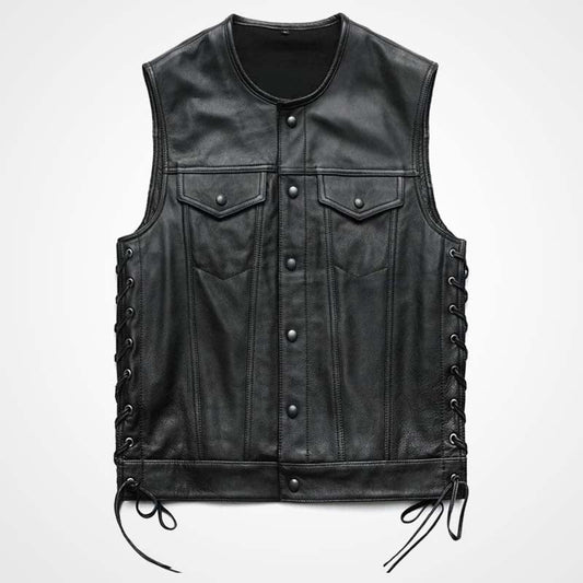 Men’s Black Sheepskin Leather Biker Vest