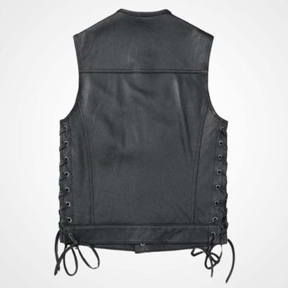 Men’s Black Sheepskin Leather Biker Vest