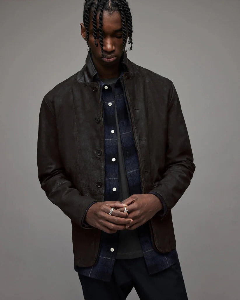 Men’s Black Suede Leather Blazer Jacket