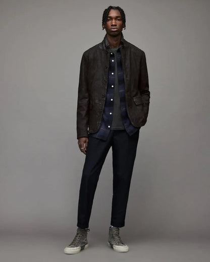 Men’s Black Suede Leather Blazer Jacket
