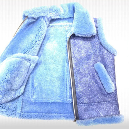 Men’s Blue Sheepskin Shearling Leather Vest
