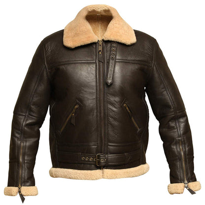 Men's Brown B3 RAF Aviator Bomber Shearling Sheepskin Leather Jacket