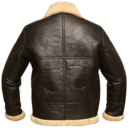 Men's Brown B3 RAF Aviator Bomber Shearling Sheepskin Leather Jacket