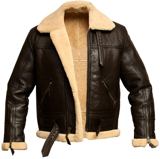 Men's Brown B3 RAF Aviator Bomber Shearling Sheepskin Leather Jacket