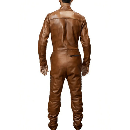 Men's Brown Biker Leather Jumpsuit – Rugged, Edgy & Stylish