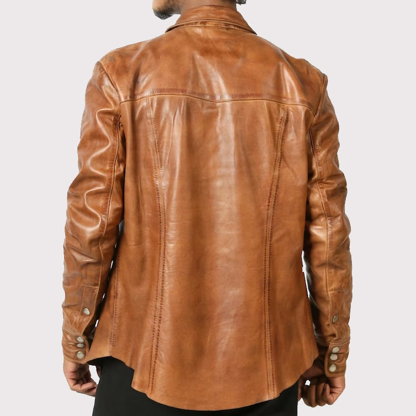 Men’s Brown Lambskin Leather Biker Shirt – Rugged Ride Edition