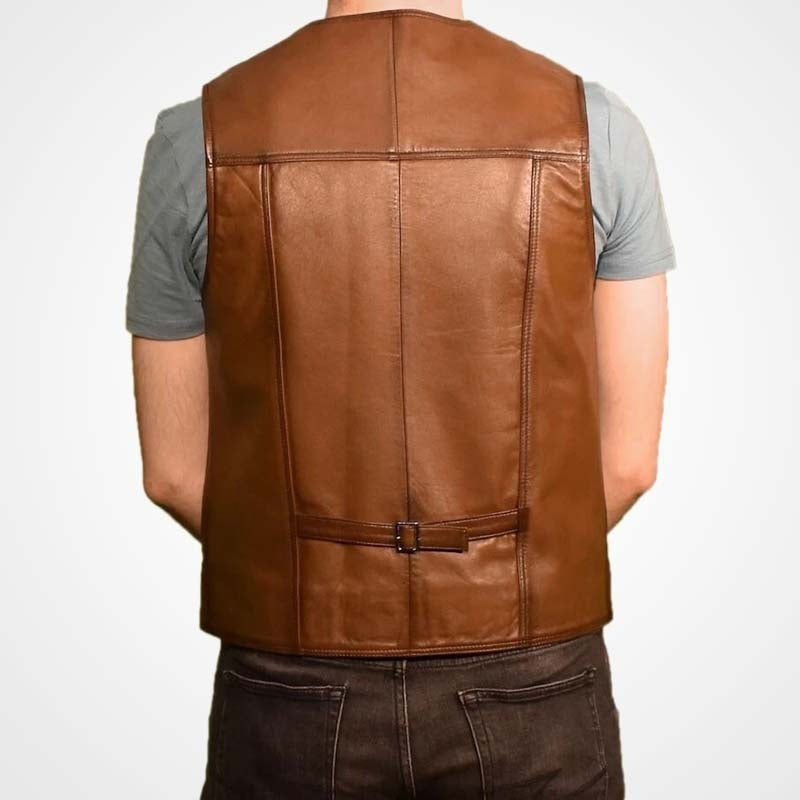 Men’s Brown Lambskin Button-Up Leather Vest