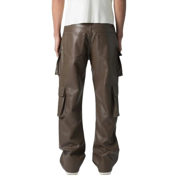 Men’s Brown Leather Cargo Pants – 4 Flap Pockets Utility Style